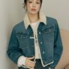 W CROP SHEARLING DENIM JACKET - 图片 4