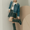 W CROP SHEARLING DENIM JACKET - 图片 2