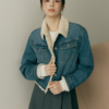 W CROP SHEARLING DENIM JACKET - 图片 3