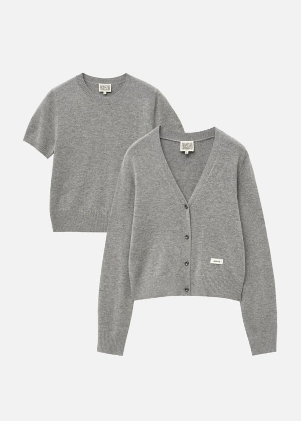 W HALF SLEEVE KNIT CARDIGAN SET-UP gray
