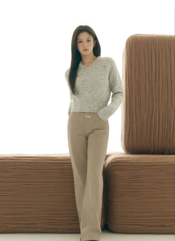 W V-NECK CROP SWEATER light heather gray - 图片 3