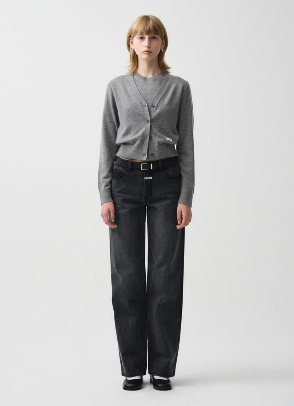W HALF SLEEVE KNIT CARDIGAN SET-UP gray - 图片 2