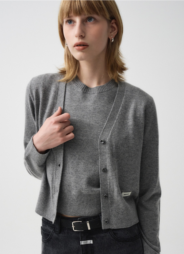 W HALF SLEEVE KNIT CARDIGAN SET-UP gray - 图片 5